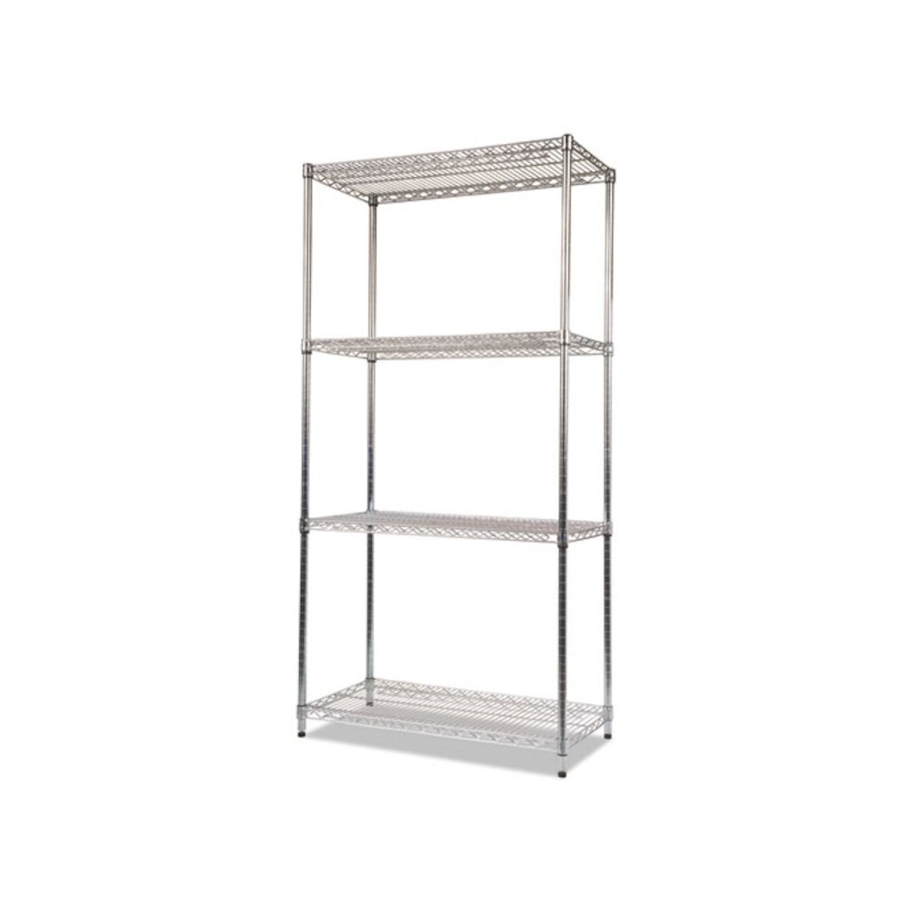 NSF Certified Industrial Four-Shelf Wire Shelving Kit, 36w x 18d x 72h, Silver. Picture 4