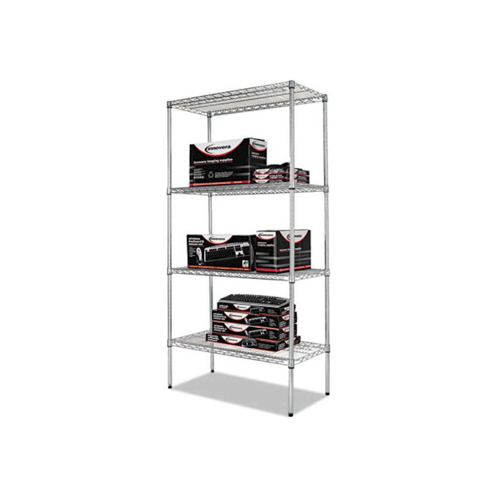 NSF Certified Industrial Four-Shelf Wire Shelving Kit, 36w x 18d x 72h, Silver. Picture 7