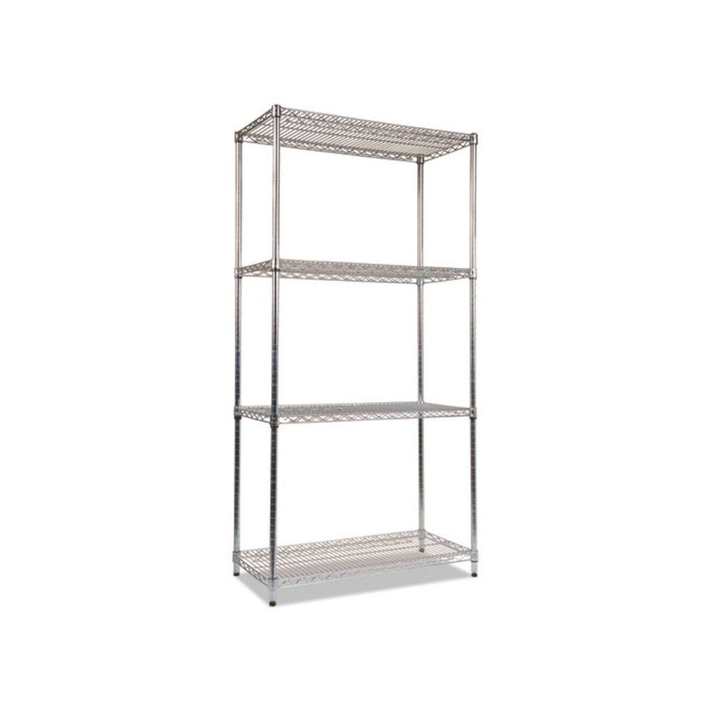 NSF Certified Industrial Four-Shelf Wire Shelving Kit, 36w x 18d x 72h, Silver. Picture 1