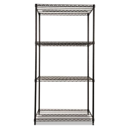 NSF Certified Industrial Four-Shelf Wire Shelving Kit, 36w x 24d x 72h, Black. Picture 2