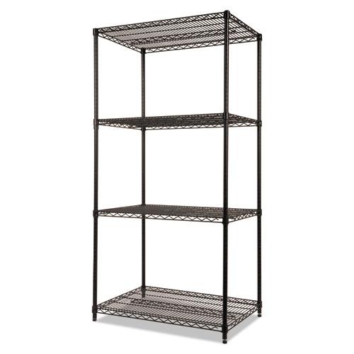 NSF Certified Industrial Four-Shelf Wire Shelving Kit, 36w x 24d x 72h, Black. Picture 3