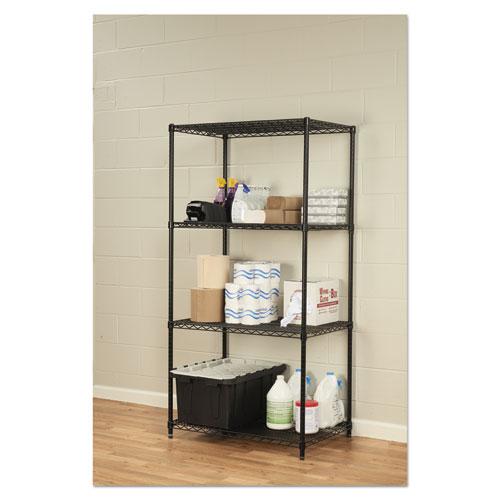 NSF Certified Industrial Four-Shelf Wire Shelving Kit, 36w x 24d x 72h, Black. Picture 4