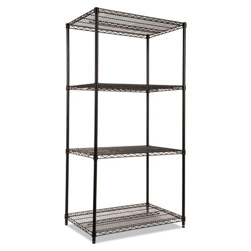 NSF Certified Industrial Four-Shelf Wire Shelving Kit, 36w x 24d x 72h, Black. Picture 1
