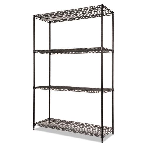 NSF Certified Industrial Four-Shelf Wire Shelving Kit, 48w x 18d x 72h, Black. Picture 2