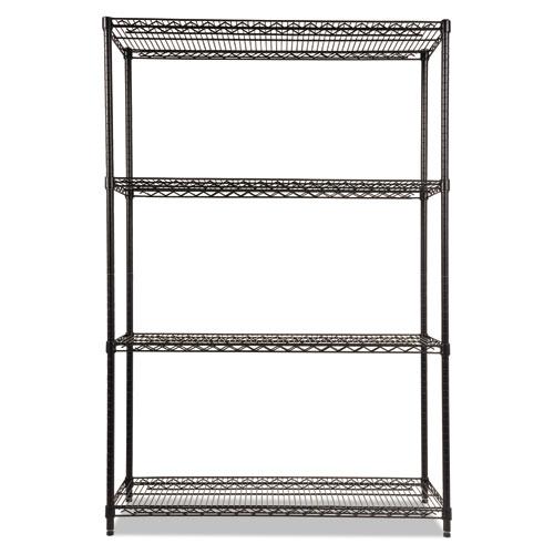 NSF Certified Industrial Four-Shelf Wire Shelving Kit, 48w x 18d x 72h, Black. Picture 3