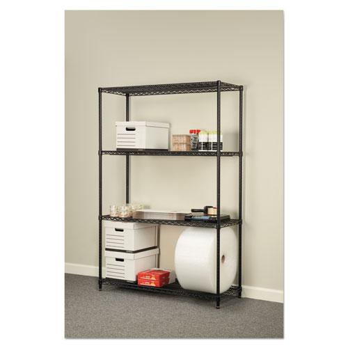 NSF Certified Industrial Four-Shelf Wire Shelving Kit, 48w x 18d x 72h, Black. Picture 6