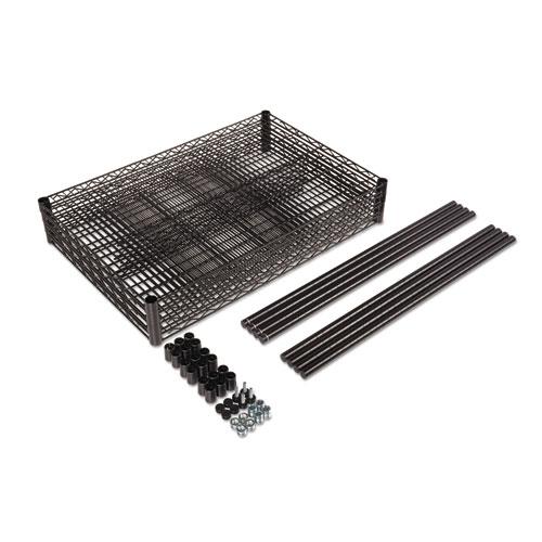 NSF Certified Industrial Four-Shelf Wire Shelving Kit, 48w x 18d x 72h, Black. Picture 7