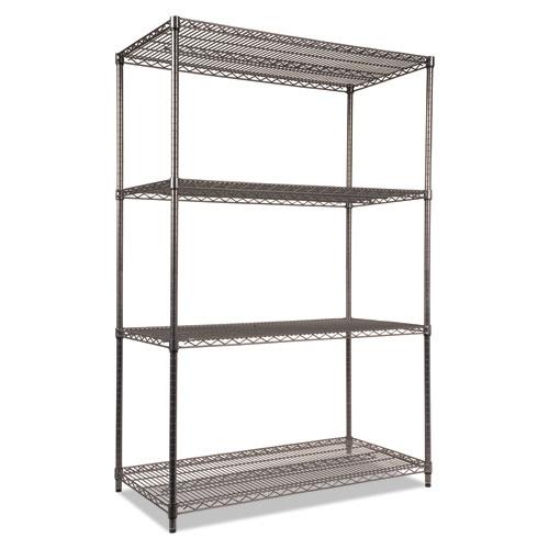 Wire Shelving Starter Kit, Four-Shelf, 48w x 24d x 72h, Black Anthracite. Picture 1