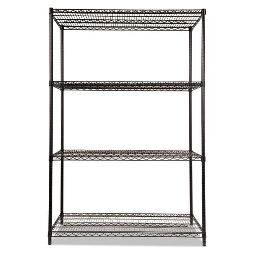 NSF Certified Industrial Four-Shelf Wire Shelving Kit, 48w x 24d x 72h, Black. Picture 2