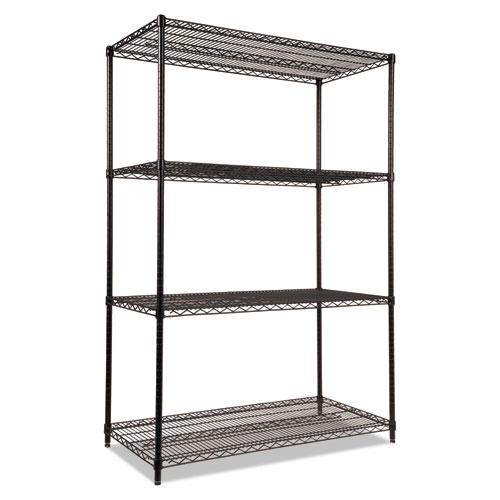 NSF Certified Industrial Four-Shelf Wire Shelving Kit, 48w x 24d x 72h, Black. Picture 1