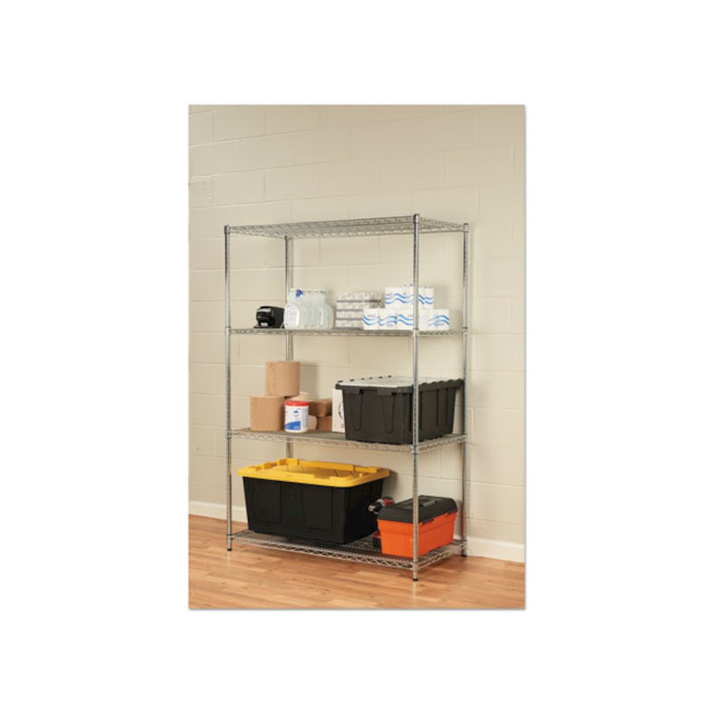 NSF Certified Industrial Four-Shelf Wire Shelving Kit, 48w x 24d x 72h, Silver. Picture 4
