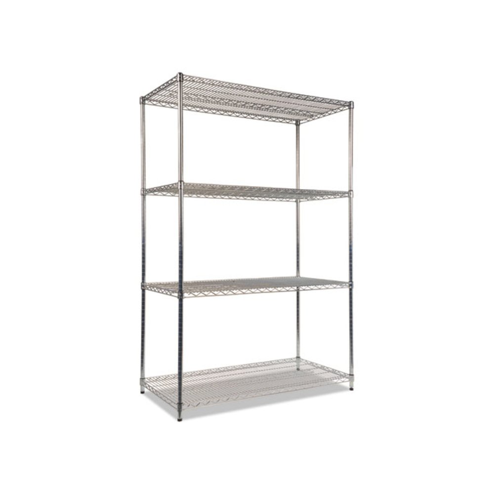 NSF Certified Industrial Four-Shelf Wire Shelving Kit, 48w x 24d x 72h, Silver. Picture 1