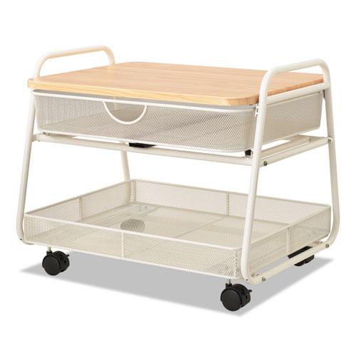 Onyx Under Desk Machine Stand, Metal, 1 Shelf, 1 Drawer, 1 Bin, 100 lb Capacity, 21" x 16" x 17.5", White. Picture 1