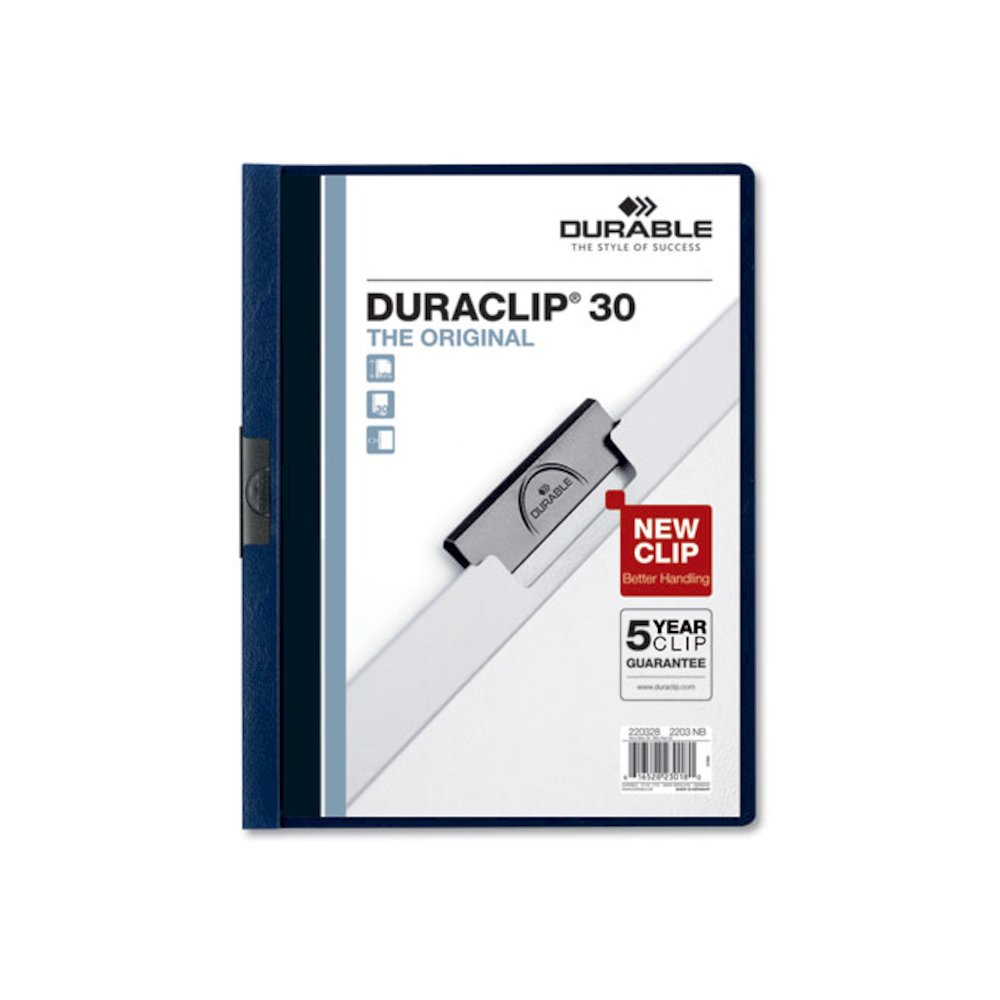 DuraClip Report Cover, Clip Fastener, 8.5 x 11, Clear/Navy, 25/Box. Picture 1