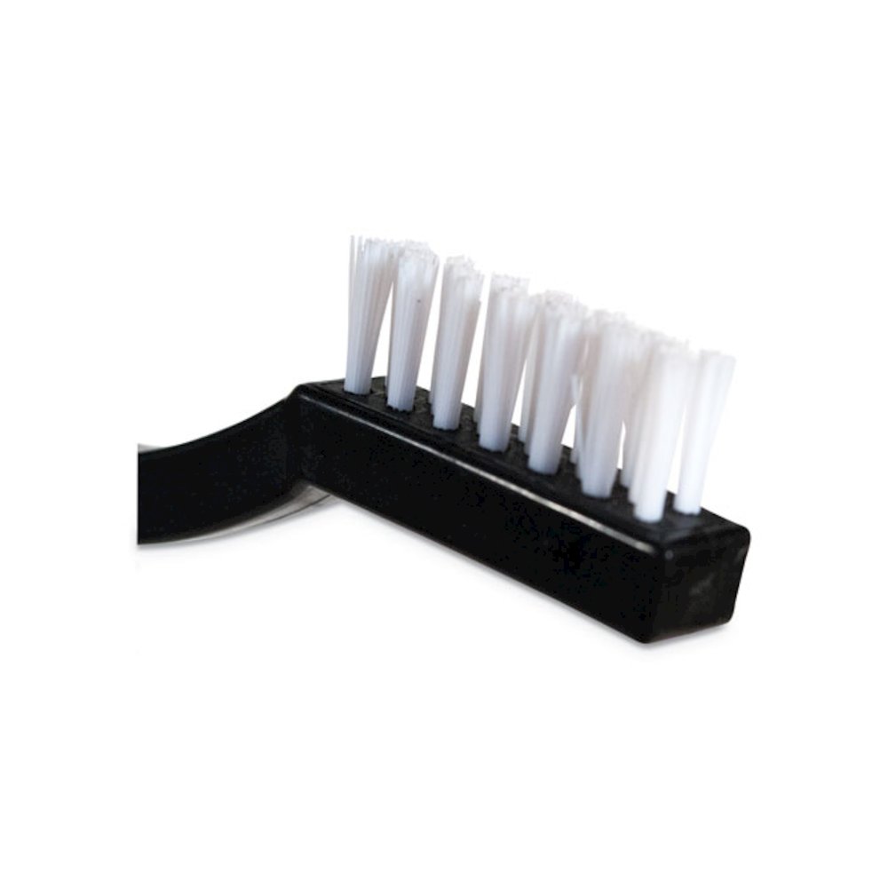 Flo-Pac Utility Toothbrush Style Maintenance Brush, White Nylon Bristles, 7.25" Brush, 7" Black Polypropylene Handle. Picture 4