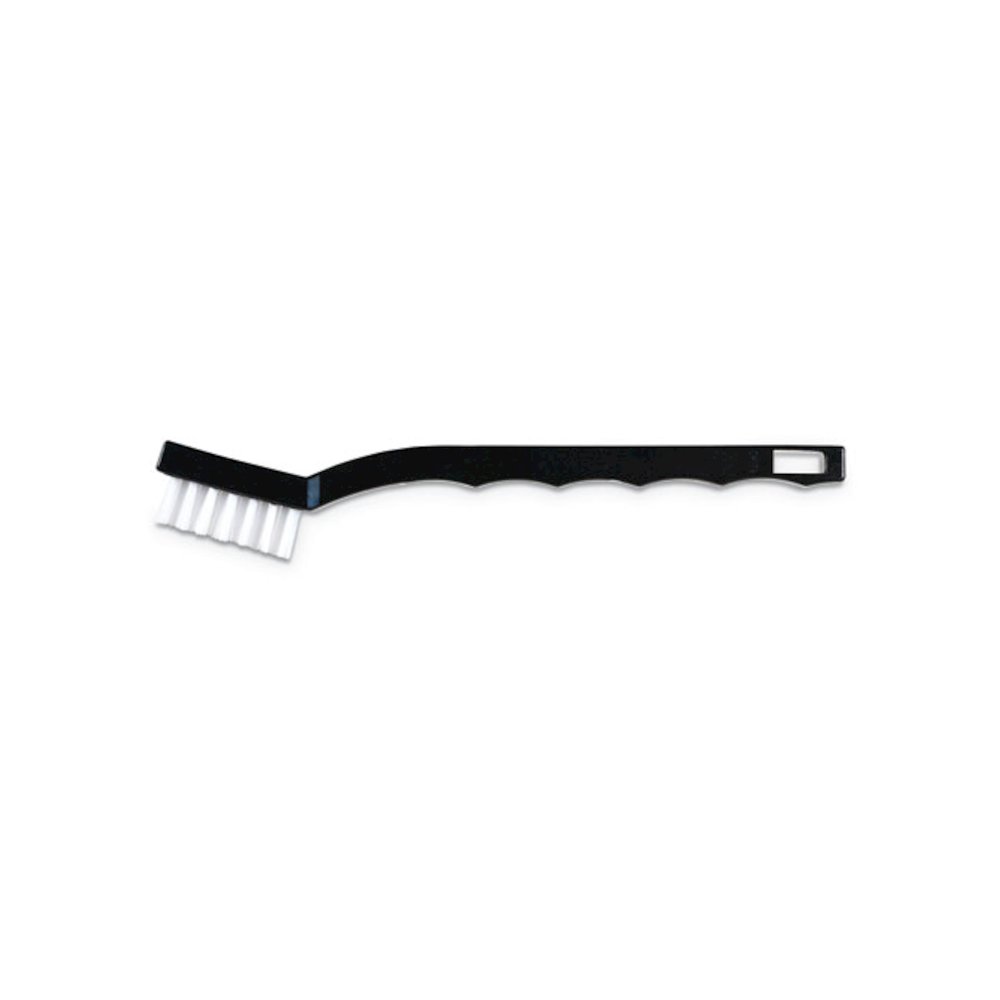 Flo-Pac Utility Toothbrush Style Maintenance Brush, White Nylon Bristles, 7.25" Brush, 7" Black Polypropylene Handle. Picture 1