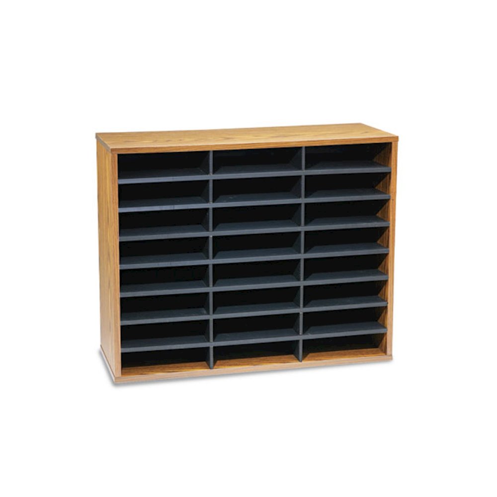Literature Organizer, 24 Letter Compartments, 29 x 11.88 x 23.44, Medium Oak. Picture 1