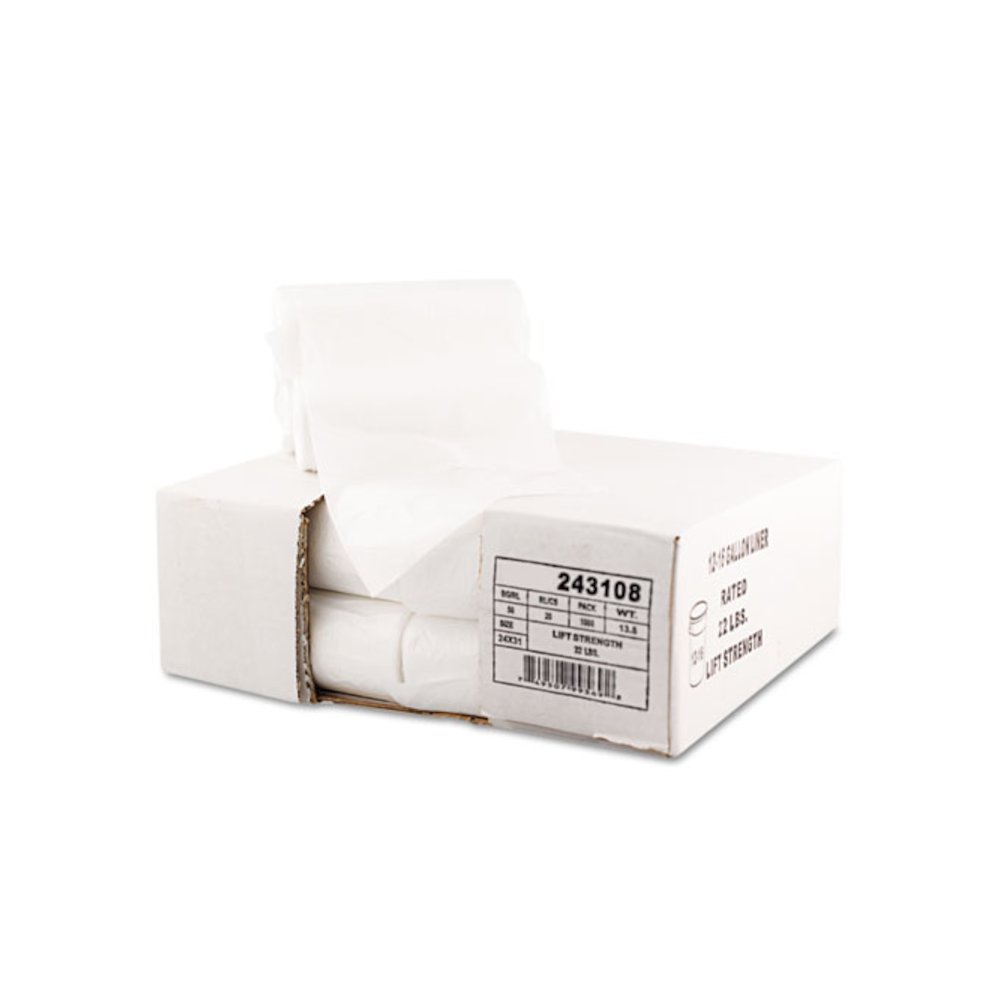 High-Density Can Liners, 16 gal, 7 mic, 24" x 31", Natural, Perforated Roll, 50 Bags/Roll, 20 Rolls/Carton. Picture 2