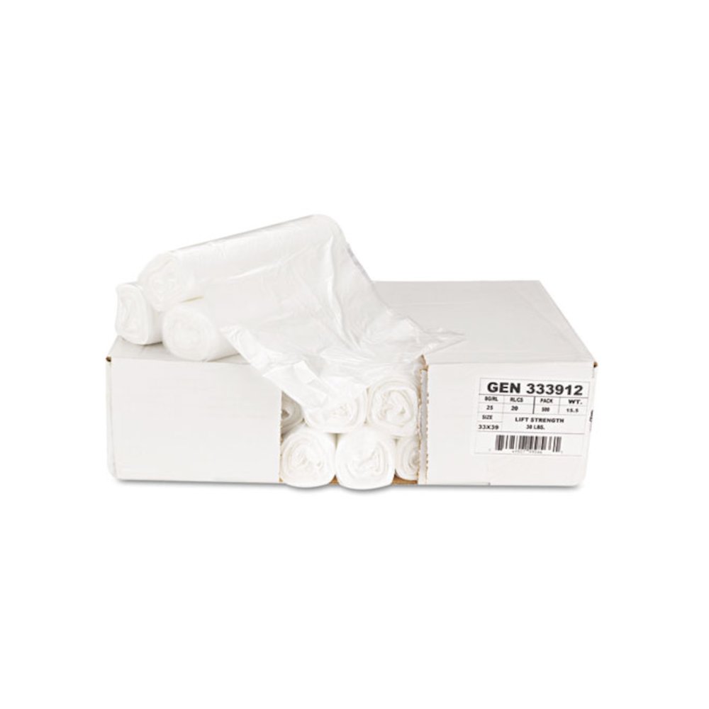 High-Density Can Liners, 33 gal, 9 mic, 33" x 39", Natural, Perforated Roll, 25 Bags/Roll, 20 Rolls/Carton. Picture 8