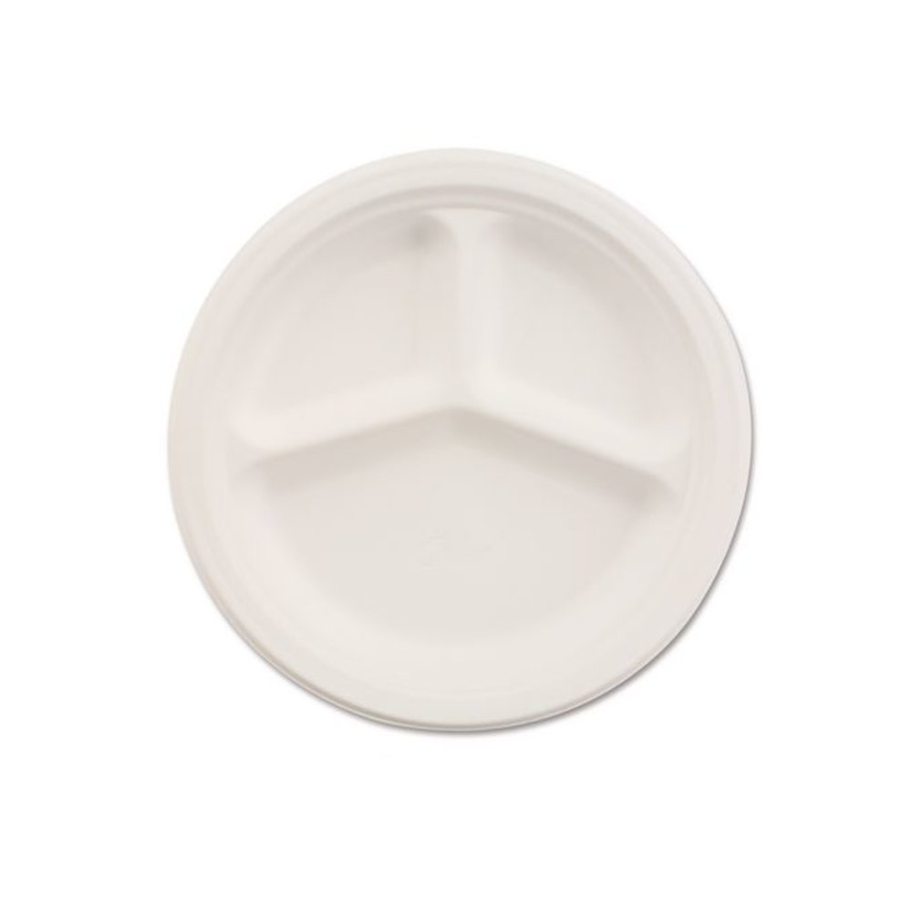 Paper Dinnerware, 3-Compartment Plate, 10.25" dia, White, 500/Carton. Picture 2