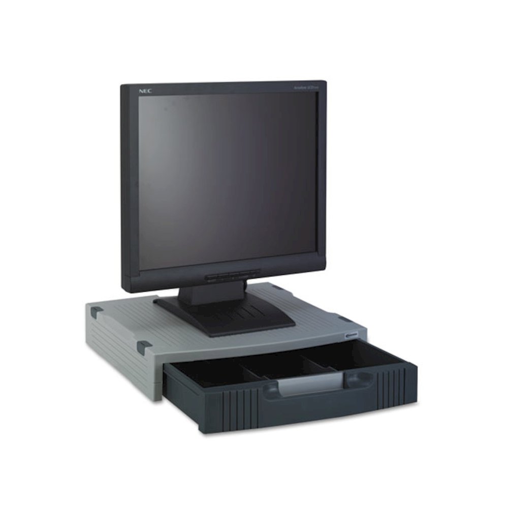 Basic LCD Monitor/Printer Stand, 15" x 11" x 3", Charcoal Gray/Light Gray. Picture 3