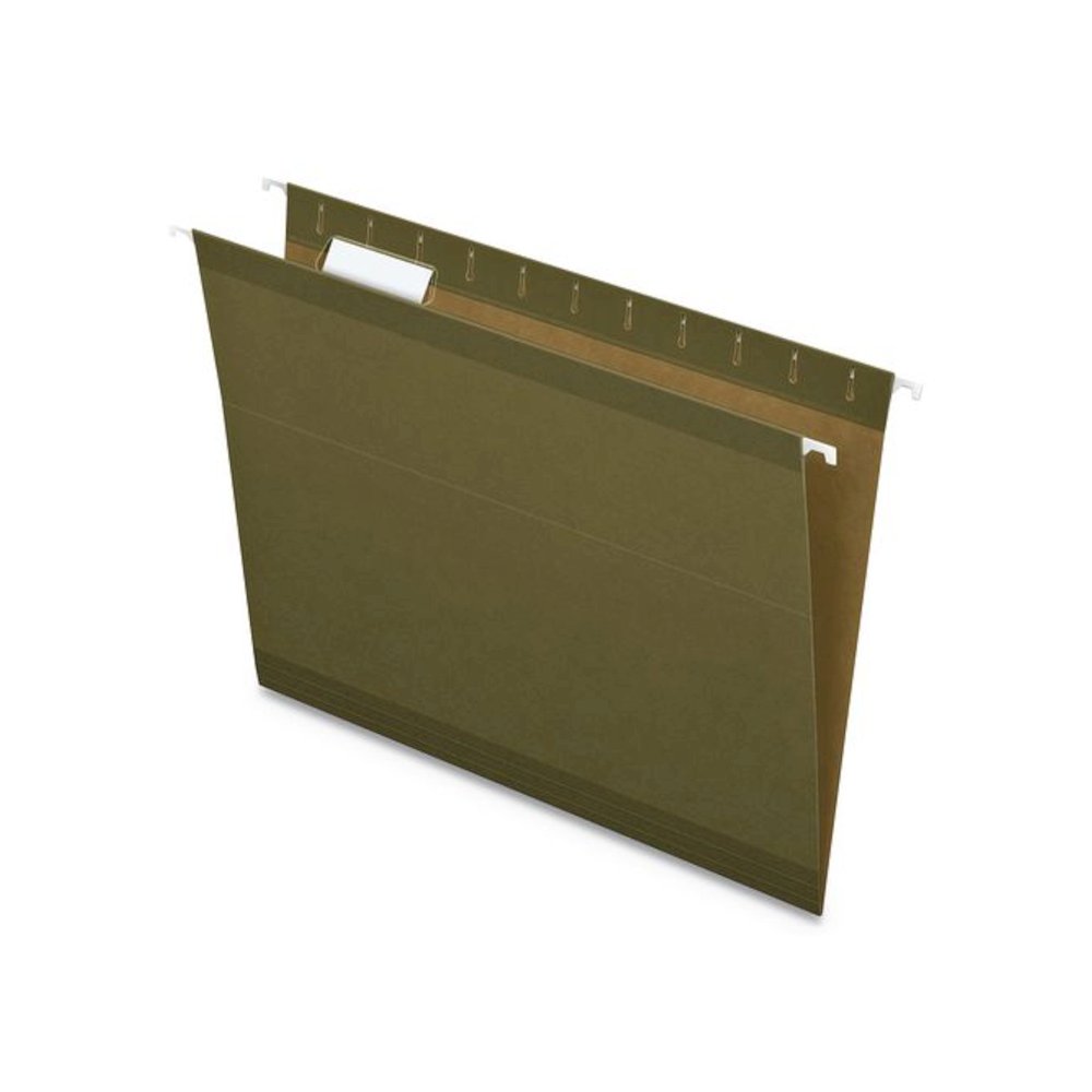 Earthwise by Pendaflex 100% Recycled Colored Hanging File Folders, Printable Inserts, Letter Size, 1/5-Cut Tabs, Green, 25/BX. Picture 1