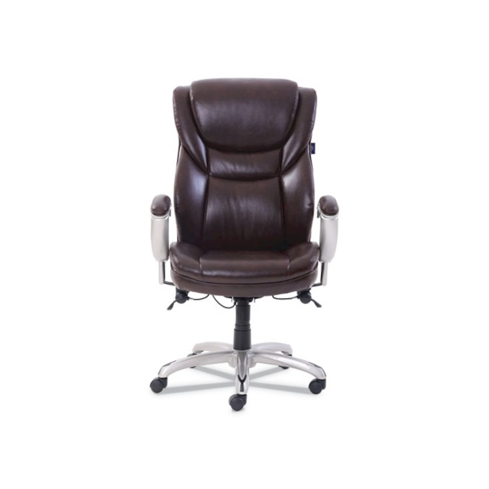 Emerson Executive Task Chair, Supports Up to 300 lb, 19" to 22" Seat Height, Brown Seat/Back, Silver Base. Picture 2