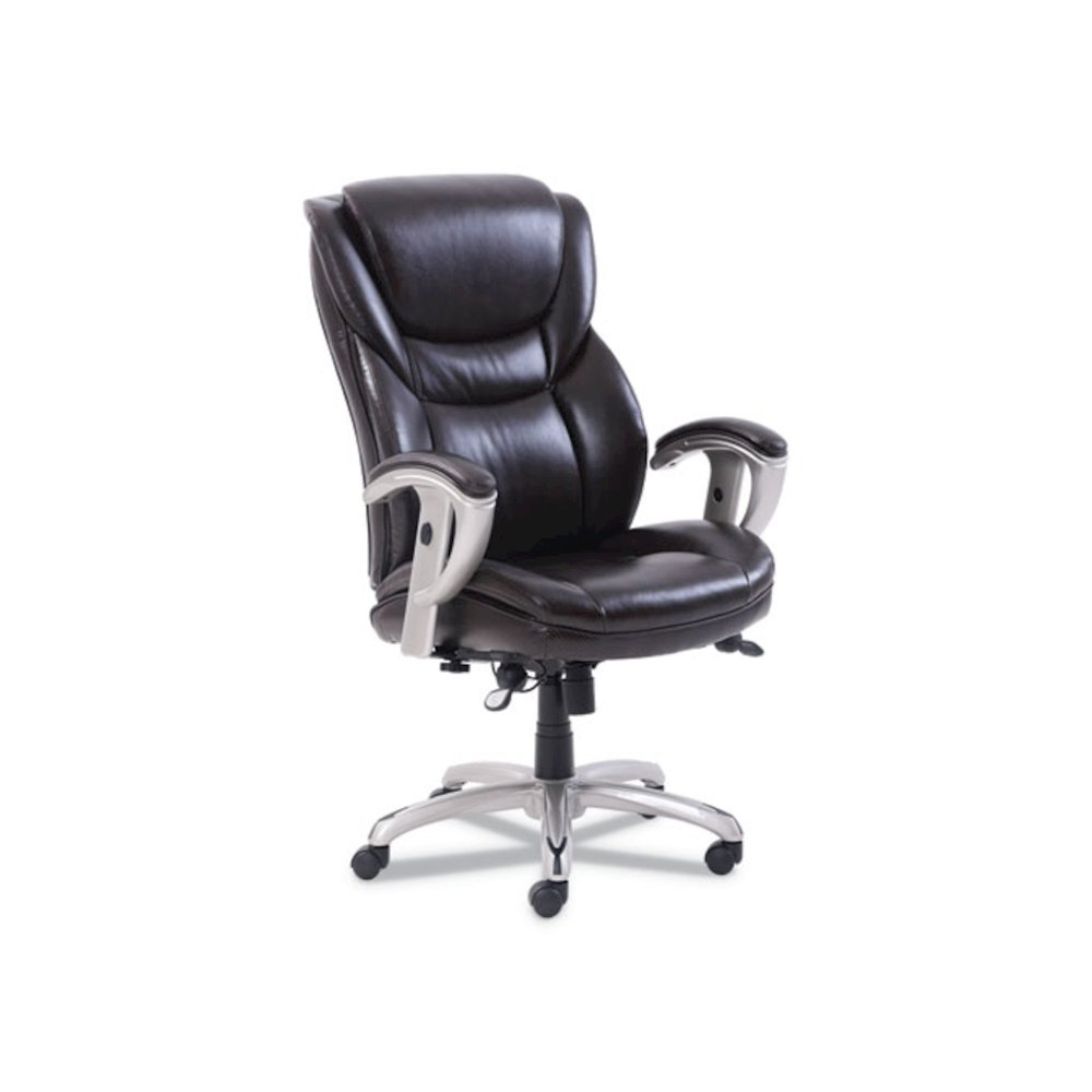 Emerson Executive Task Chair, Supports Up to 300 lb, 19" to 22" Seat Height, Brown Seat/Back, Silver Base. Picture 1