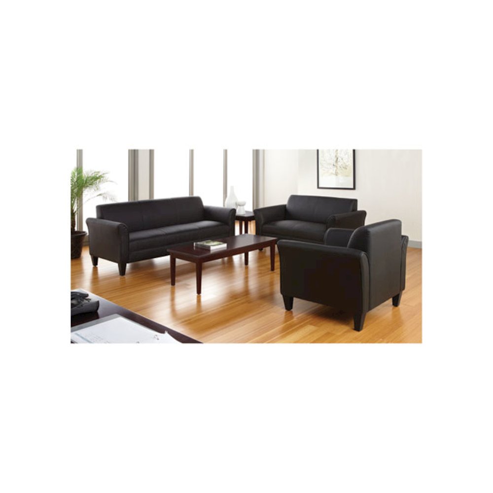 Alera Reception Lounge Sofa Series, Two-Cushion Loveseat, 55.5" x 31.5" x 33.07", Black. Picture 2