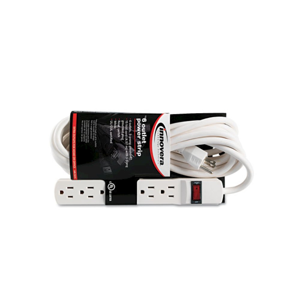 Power Strip, 6 Outlets, 15 ft Cord, Ivory. Picture 4