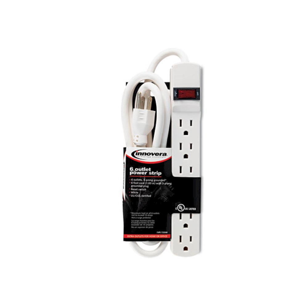 Power Strip, 6 Outlets, 6 ft Cord, Ivory. Picture 5