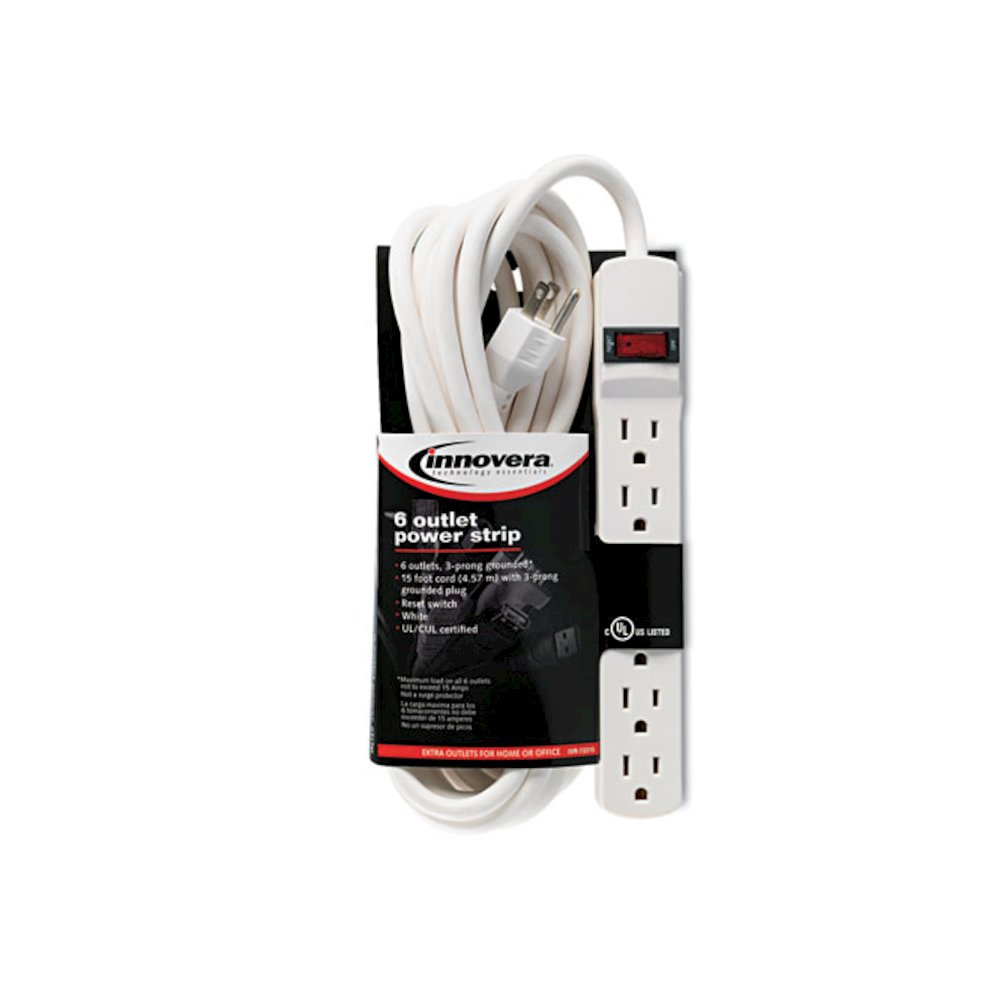Power Strip, 6 Outlets, 15 ft Cord, Ivory. Picture 5