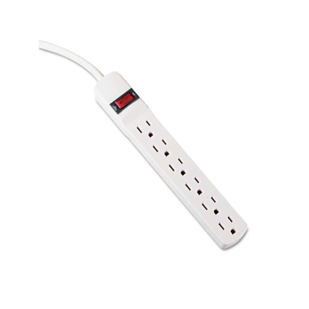 Power Strip, 6 Outlets, 6 ft Cord, Ivory. Picture 1