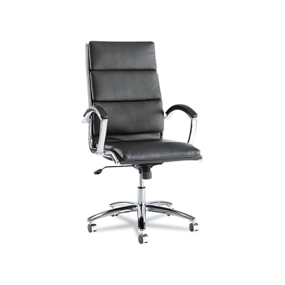 Alera Neratoli High-Back Slim Profile Chair, Faux Leather, 275 lb Cap, 17.32" to 21.25" Seat Height, Black Seat/Back, Chrome. Picture 1