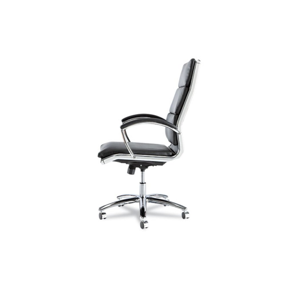 Alera Neratoli High-Back Slim Profile Chair, Faux Leather, 275 lb Cap, 17.32" to 21.25" Seat Height, Black Seat/Back, Chrome. Picture 4