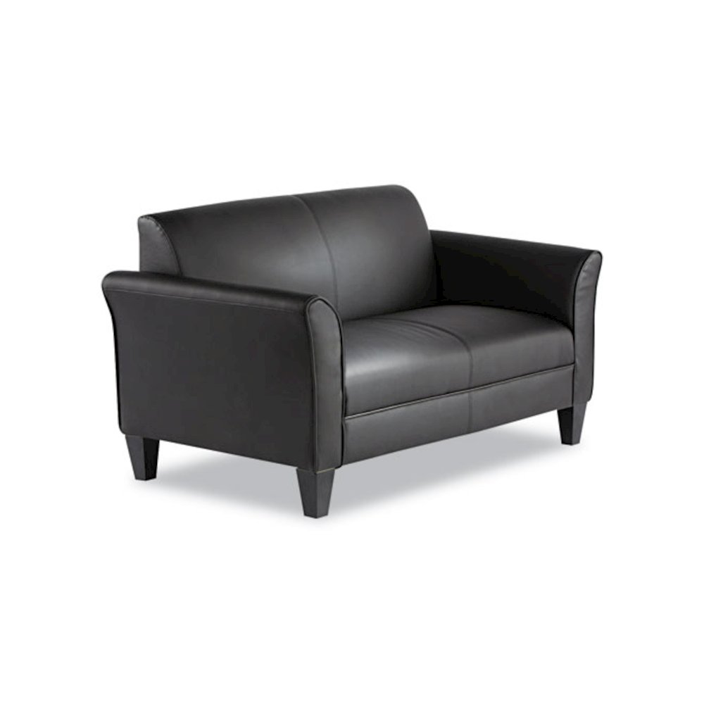 Alera Reception Lounge Sofa Series, Two-Cushion Loveseat, 55.5" x 31.5" x 33.07", Black. Picture 4