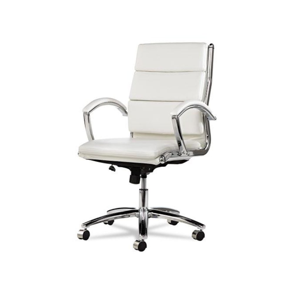 Alera Neratoli Mid-Back Slim Profile Chair, Faux Leather, Up to 275 lb, 18.3" to 21.85" Seat Height, White Seat/Back, Chrome. Picture 3