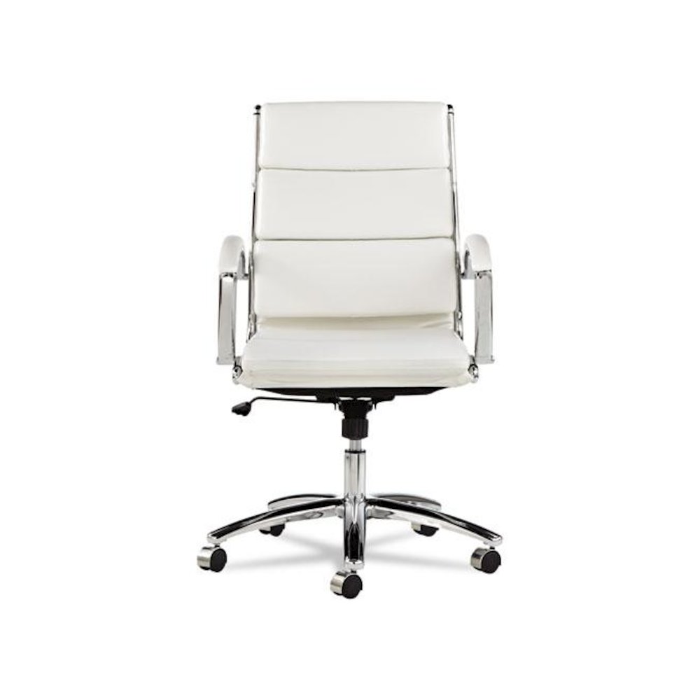 Alera Neratoli Mid-Back Slim Profile Chair, Faux Leather, Up to 275 lb, 18.3" to 21.85" Seat Height, White Seat/Back, Chrome. Picture 4
