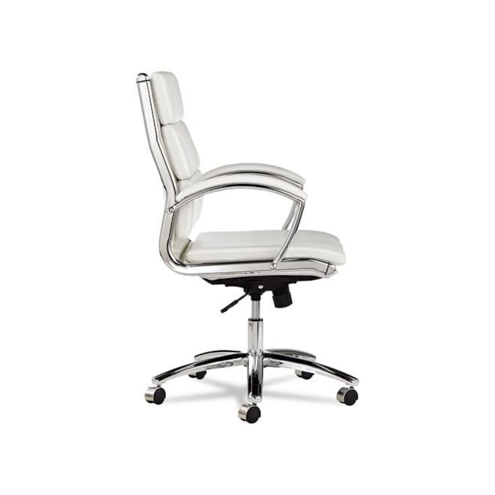 Alera Neratoli Mid-Back Slim Profile Chair, Faux Leather, Up to 275 lb, 18.3" to 21.85" Seat Height, White Seat/Back, Chrome. Picture 2