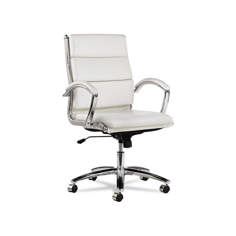 Alera Neratoli Mid-Back Slim Profile Chair, Faux Leather, Up to 275 lb, 18.3" to 21.85" Seat Height, White Seat/Back, Chrome. Picture 1