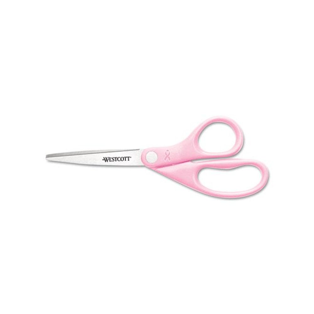 All Purpose Pink Ribbon Scissors, Breast Cancer Awareness, 8" Long, 3.5" Cut Length, Straight Pink Handle. Picture 1