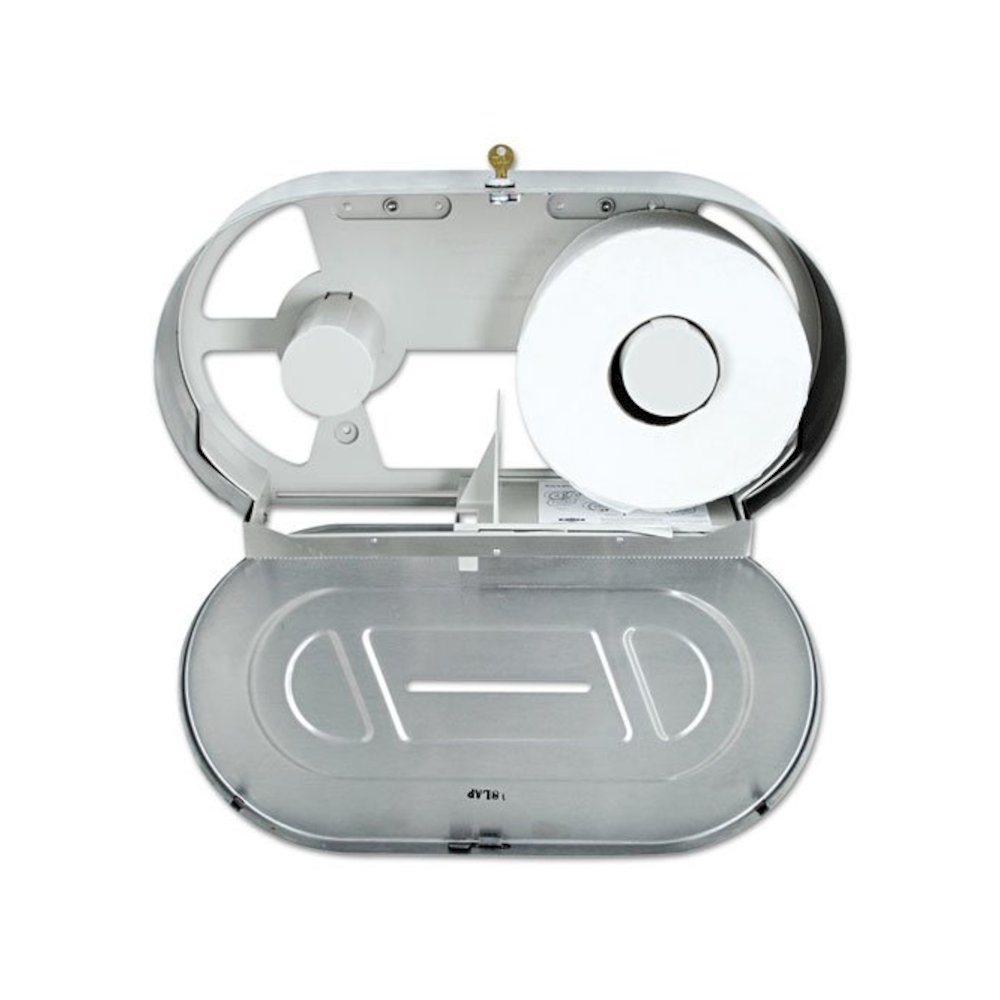 Stainless Steel Two-Roll Jumbo Toilet Tissue Dispenser, 20.81 x 5.31 x 11.38, Satin-Finish Stainless Steel. Picture 1