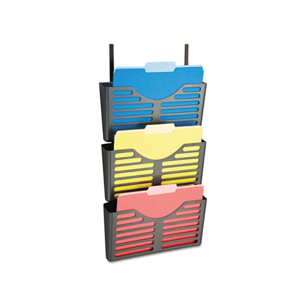 VerticalMate Cubicle Wall File Pocket, 3 Sections, Letter Size, 13.5" x 6" x 28", Charcoal, 3/Pack. Picture 1