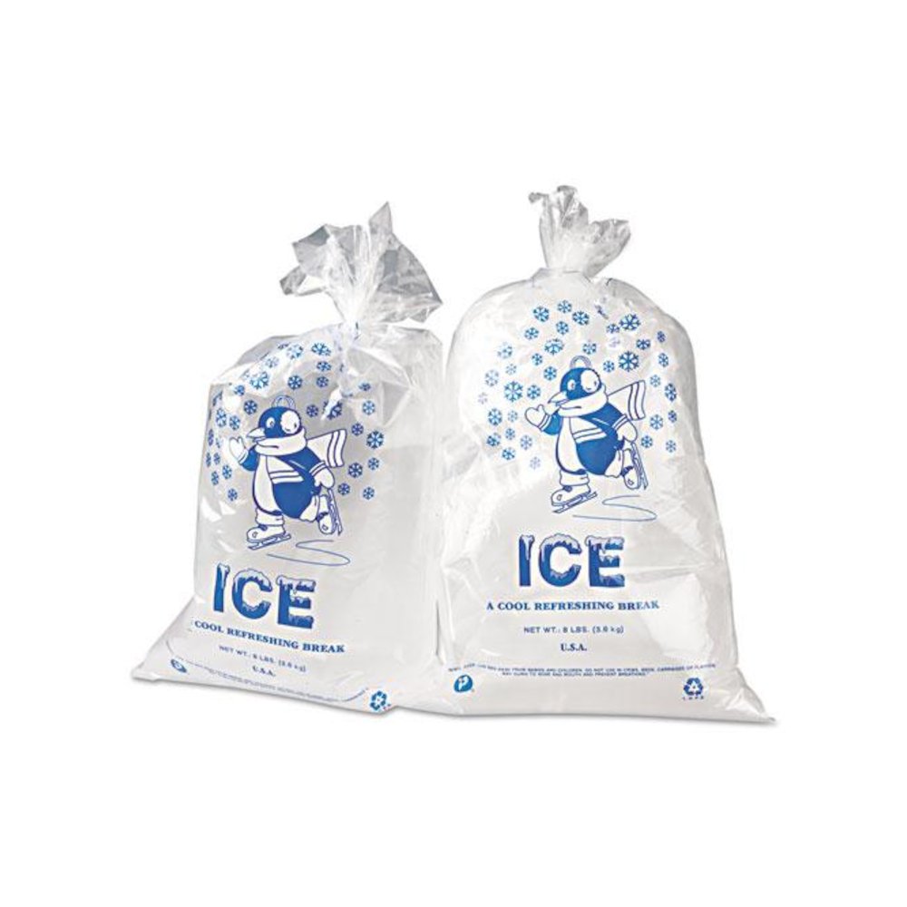 Ice Bags with Twist-Ties, Ice: Penguin Icon Labeling, 8 lb Capacity, 11" x 20", Clear, 1,000/Carton. Picture 2