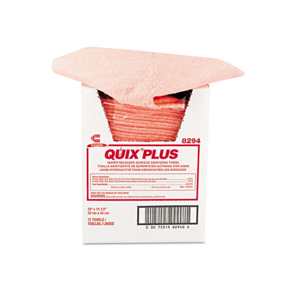 Quix Plus Cleaning and Sanitizing Towels, 13.5 x 20, Pink, 72/Carton. Picture 3