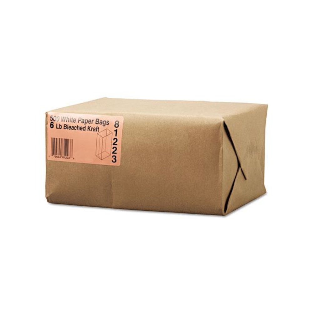 Grocery Paper Bags, 6# Size, 35# Basis Weight, 5.88" x 3.63" x 11", White, 500/Bundle. Picture 7