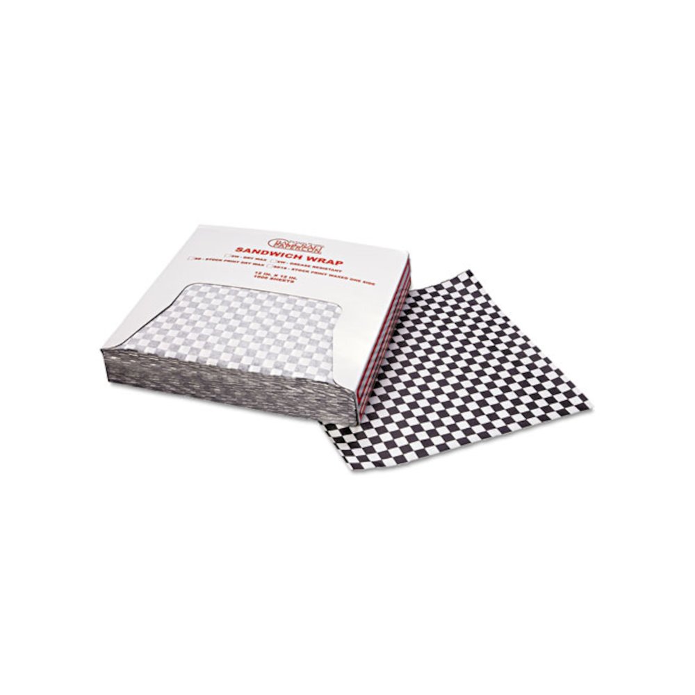 Grease-Resistant Paper Wraps and Liners, 12 x 12, Black Check, 1000/Box, 5 Boxes/Carton. Picture 3