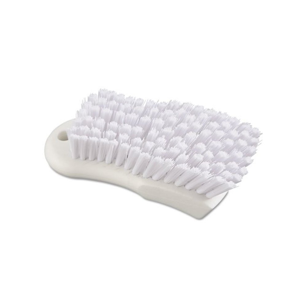 Scrub Brush, White Polypropylene Bristles, 6" Brush, 6" Handle. Picture 1