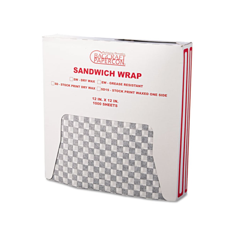 Grease-Resistant Paper Wraps and Liners, 12 x 12, Black Check, 1000/Box, 5 Boxes/Carton. Picture 1