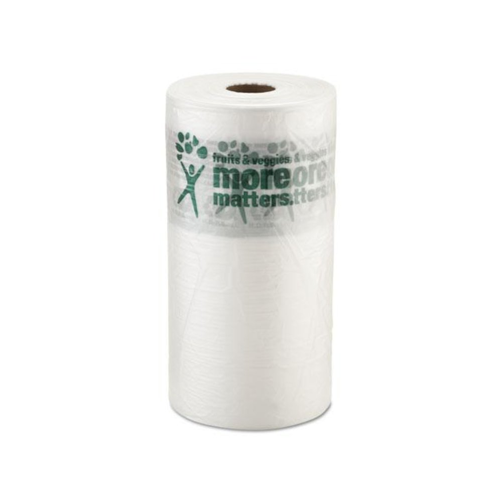 Produce Bags, Fruits and Veggies - More Matters Labeling, 0.35 mil, 10" x 15", Clear, 1,400 Bags/Roll, 4 Rolls/Carton. Picture 1